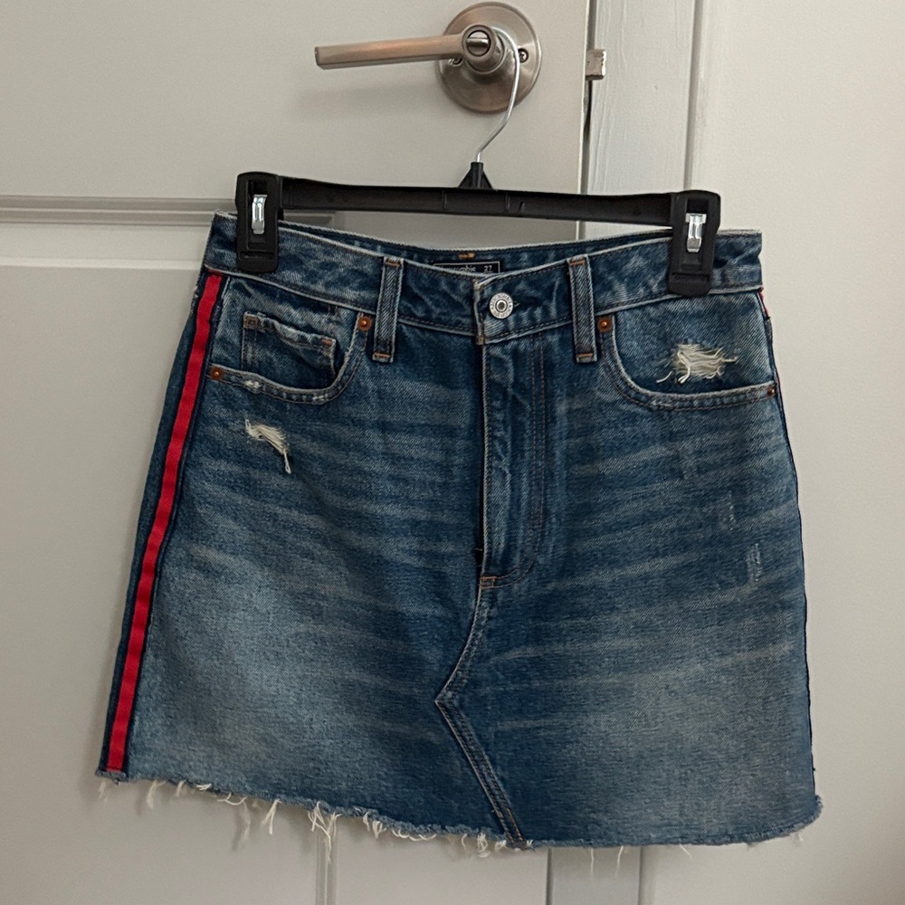 Abercrombie & Fitch Denim Mini Skirt with Red Stripe
